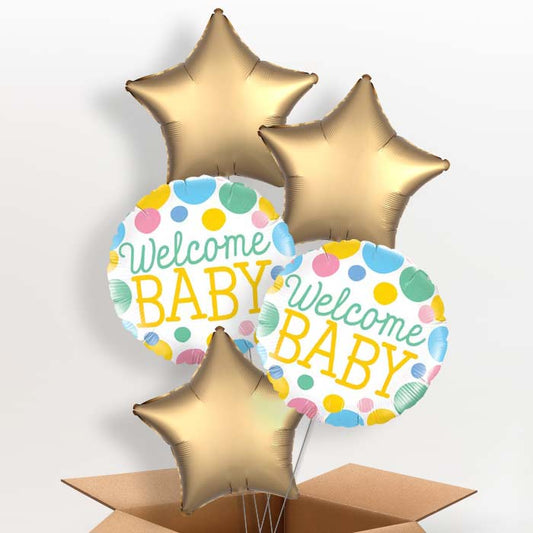 Welcome Baby Helium Balloons in a Box (Blue) - 5 Balloon | Party Save Smile