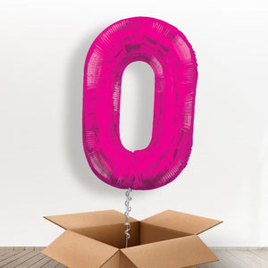 Big Pink Number 0 Helium Balloon Number in a Box