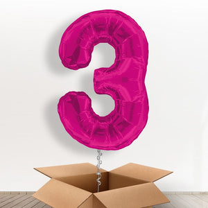Big Pink Number 3 Helium Balloon Number in a Box