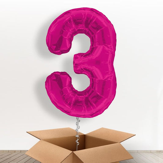 Big Pink Number 3 Helium Balloon Number in a Box - Giant Number | Party Save Smile