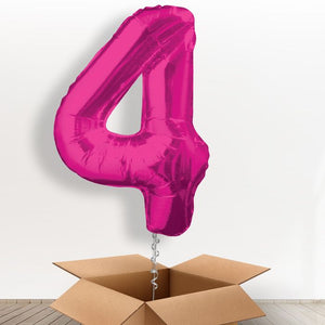Big Pink Number 4 Helium Balloon Number in a Box