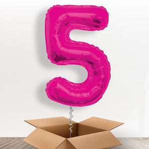 Big Pink Number 5 Helium Balloon Number in a Box