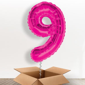 Pink Giant Number 9 Helium Balloon in a Box Gift