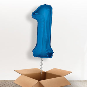 Blue Large Number 1 Helium Balloon Inflated in a Box