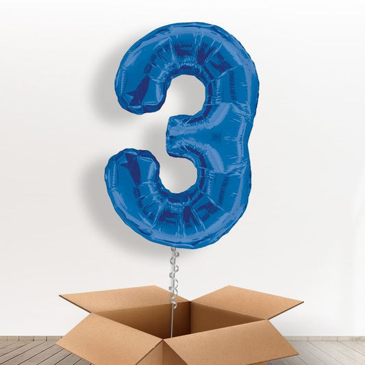 Big Blue Number 3 Balloon Inflated Number in a Box - Giant Number | Party Save Smile