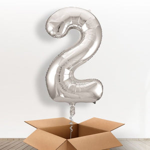 Big Silver Number 2 Helium Balloon Number in a Box