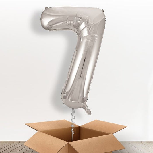 Silver Giant Number 7 Helium Balloon in a Box Gift - Giant Number | Party Save Smile