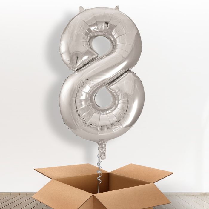 Silver Helium Filled Number Balloons 0-9 - Party Save Smile
