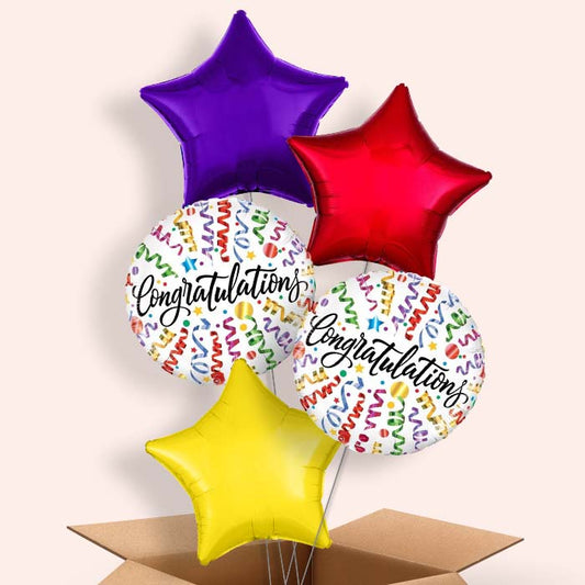 Congratulations Helium Balloons in a Box (Streamers) - 5 Balloon | Party Save Smile