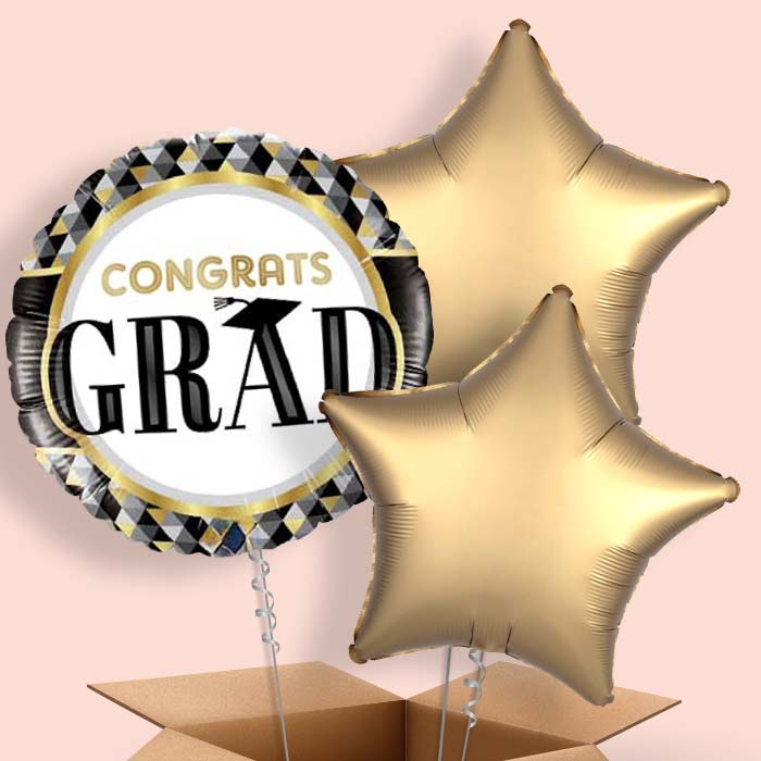 Black Gold Silver Graduation Helium Balloons Delivered - 3 Balloon | Party Save Smile