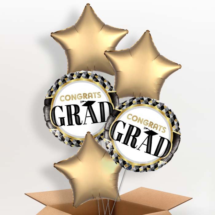 Black Gold Silver Graduation Helium Balloons Delivered - 5 Balloon | Party Save Smile