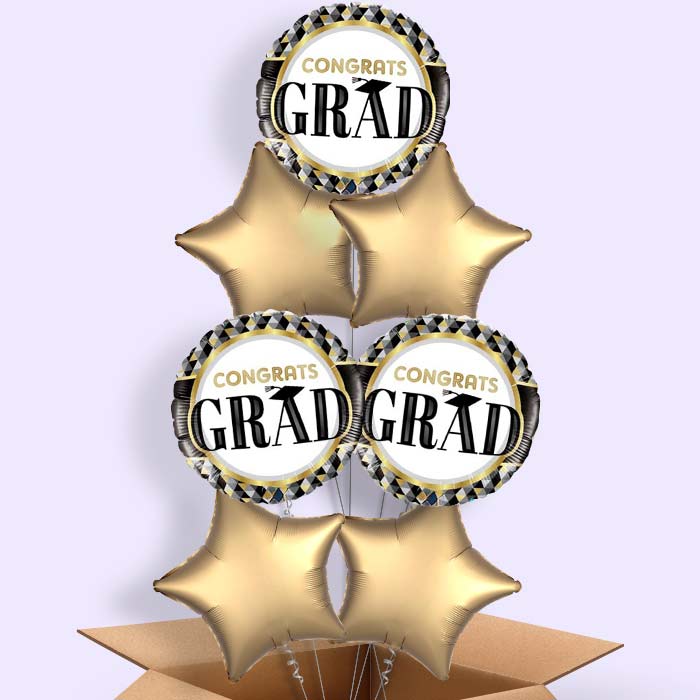 Black Gold Silver Graduation Helium Balloons Delivered - 7 Balloon | Party Save Smile