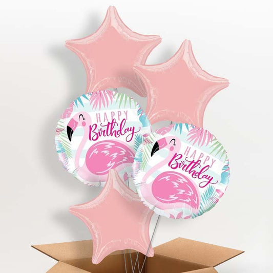 Flamingo Helium Balloons in a Box (Happy Birthday) - 5 Balloon | Party Save Smile