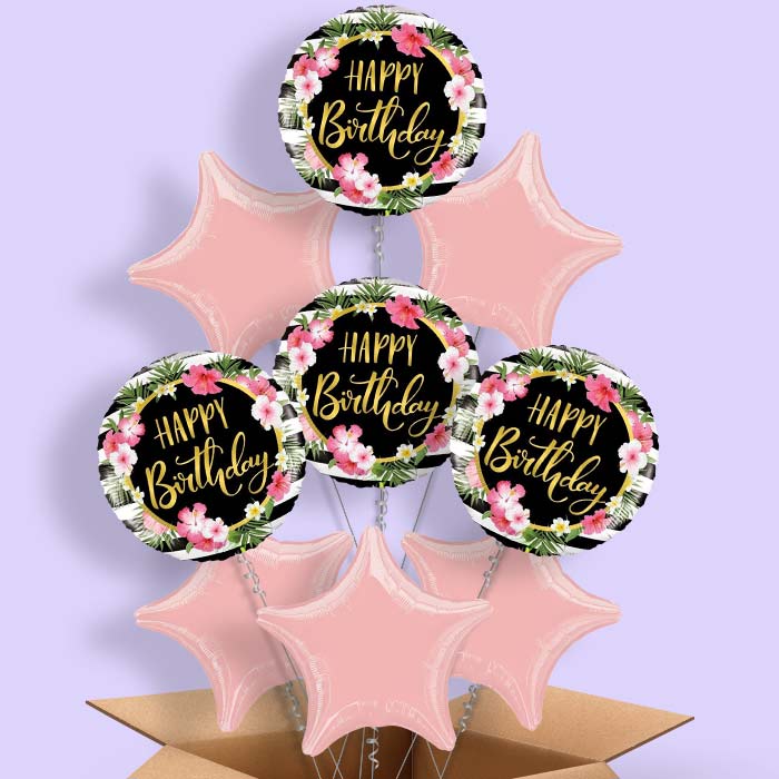 Floral Balloons in a Box - Tropical Happy Birthday