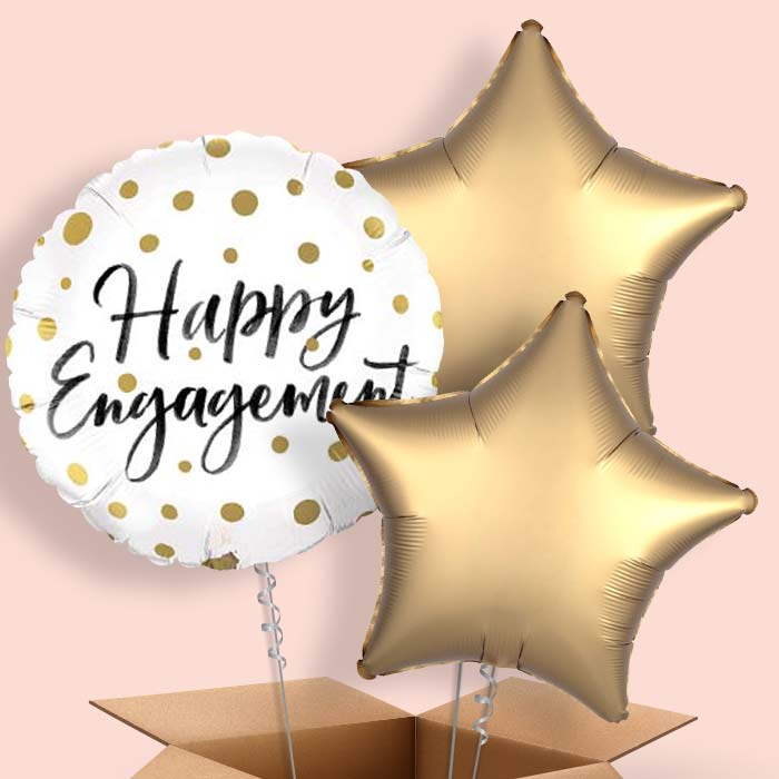 Happy Engagement Helium Balloons in a Box (Gold Dots) - 3 Balloon | Party Save Smile