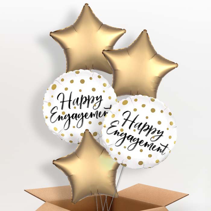 Happy Engagement Helium Balloons in a Box (Gold Dots) - 5 Balloon | Party Save Smile