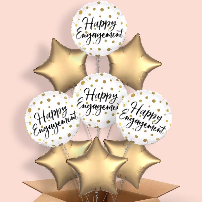 Happy Engagement Helium Balloons in a Box (Gold Dots) - 9 Balloon | Party Save Smile