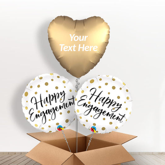 Personalised Engagement Foil Helium Balloons - Gold Dot - Balloon Trio | Party Save Smile