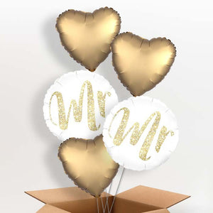 Gold & White Mr Wedding Helium Balloon in a Box
