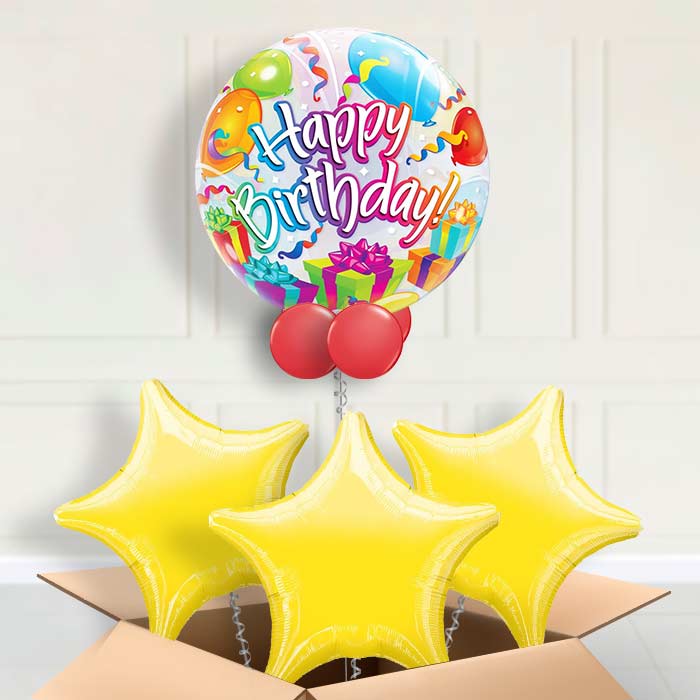 Happy Birthday Surprise Bubble Balloon in a Box - Bubble Balloon with 3 Balloons | Party Save Smile