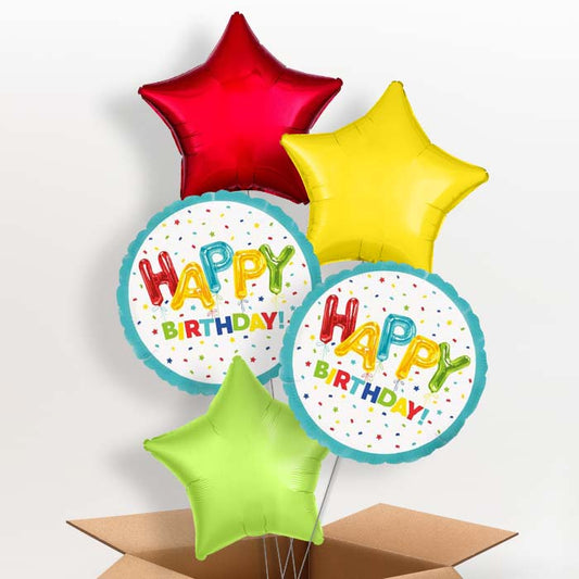 Colourful Birthday Helium Balloons in a Box - 5 Balloon | Party Save Smile