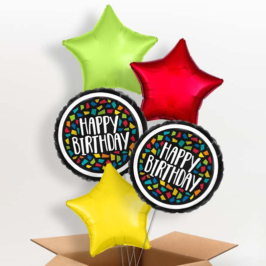Mosaic Colourful Birthday Helium Balloons in a Box - 5 Balloon | Party Save Smile