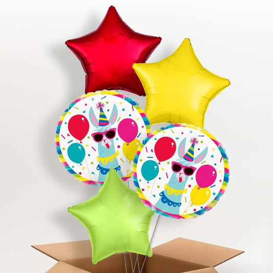 Llama Birthday Balloons Helium Balloon in a Box - 5 Balloon | Party Save Smile