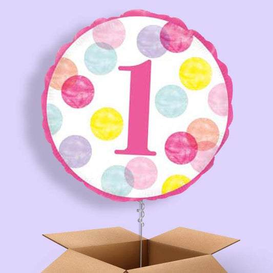 Pink Dots 1st Birthday Balloon in a Box