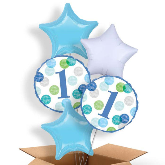 Blue Dots 1st Birthday Helium Balloon in a Box - 5 Balloon | Party Save Smile