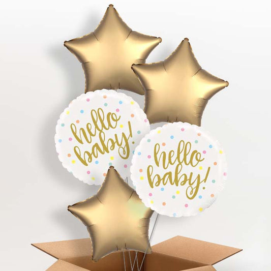 Hello Baby New Baby Helium Balloons in a Box - 5 Balloon | Party Save Smile