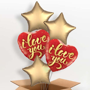I Love You Helium Balloons in a Box (Gold Script)