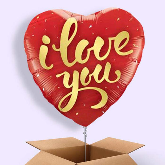 I Love You Balloons in a Box (Gold Script)