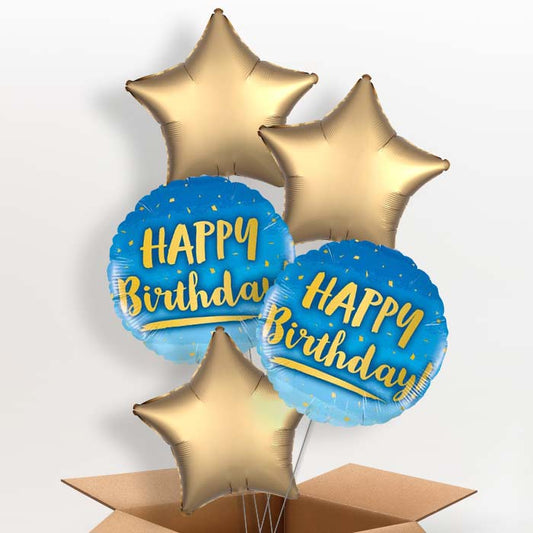 Blue and Gold Balloon Bouquet Happy Birthday - 5 Balloon | Party Save Smile