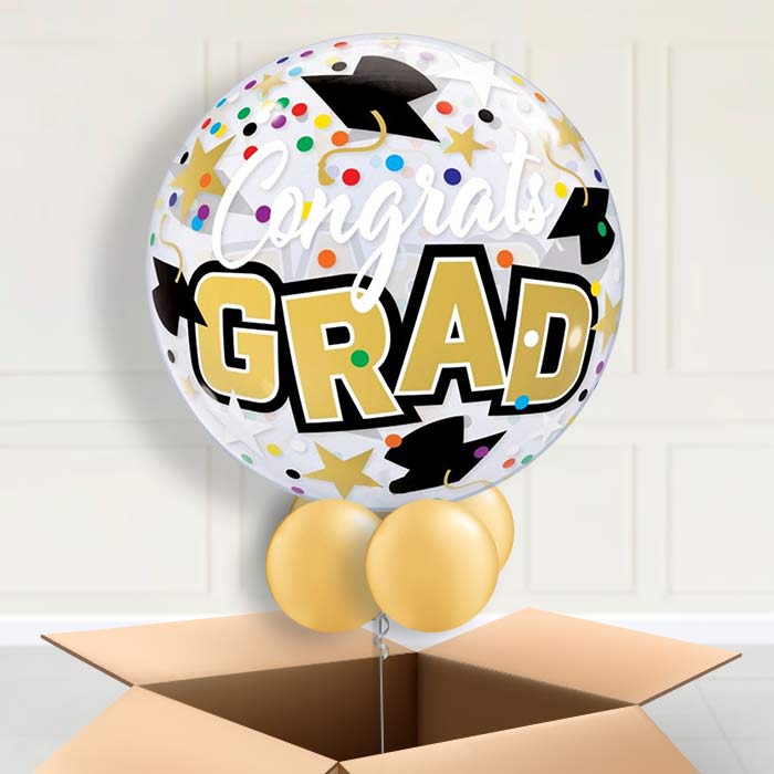 Gold Graduation Bubble Balloon in a Box - Bubble Balloon | Party Save Smile