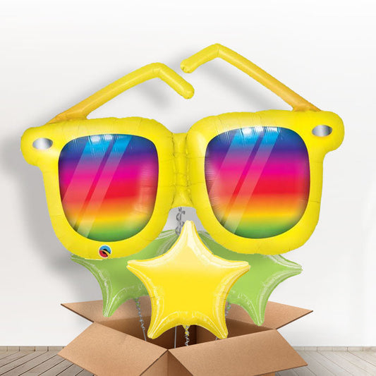 Rainbow Striped Sunglasses Giant Balloon in a Box Gift - With 3 Themed Balloons | Party Save Smile