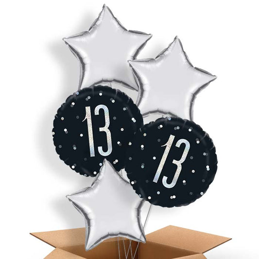 Black & Silver 13th Birthday Helium Balloon in a Box - 5 Balloon | Party Save Smile