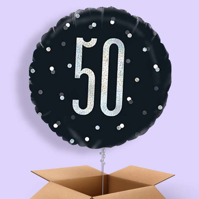 Black and Silver 50th Birthday Helium Balloons Delivered - 1 Balloon | Party Save Smile