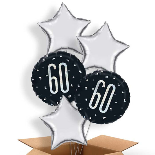 Silver and Black 60th Birthday Helium Balloon in a Box - 5 Balloon | Party Save Smile