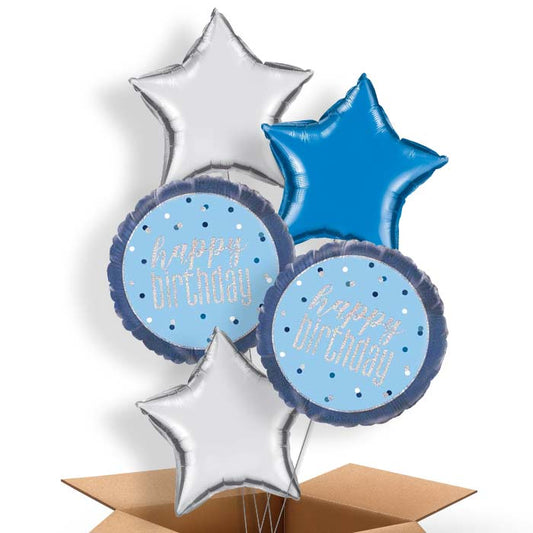 Blue and Silver Holographic Happy Birthday Balloon in a Box - 5 Balloon | Party Save Smile