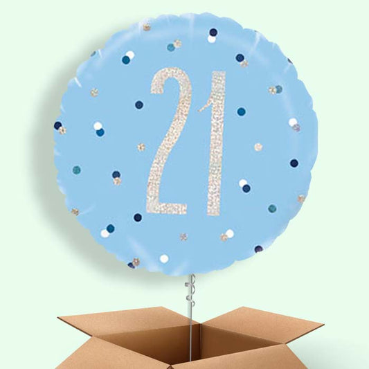 Blue and Silver Holographic 21st Birthday Balloon in a Box