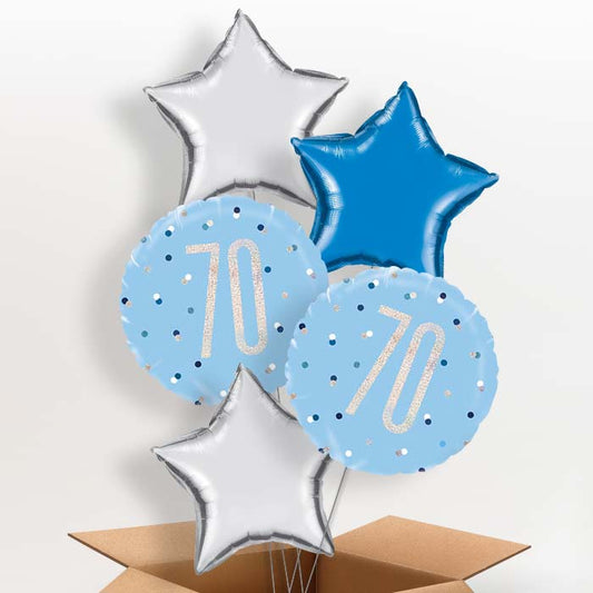 Blue and Silver Holographic 70th Birthday Balloon in a Box - 5 Balloon | Party Save Smile