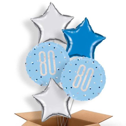 Blue and Silver Holographic 80th Birthday Balloon in a Box - 5 Balloon | Party Save Smile