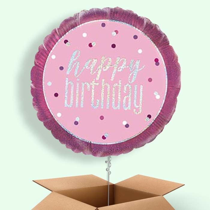 Pink and Silver Holographic Happy Birthday Balloon in a Box - 1 Balloon | Party Save Smile