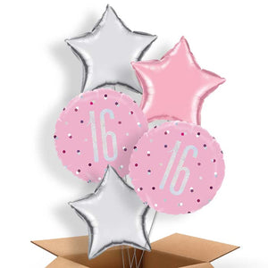 Pink & Silver 16 Birthday Helium Balloon in a Box