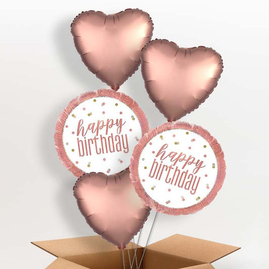 Rose Gold Holographic Happy Birthday Helium Balloon in a Box - 5 Balloon | Party Save Smile