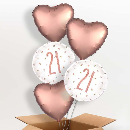 Rose Gold Holographic 21st Birthday Helium Balloon in a Box - 5 Balloon | Party Save Smile