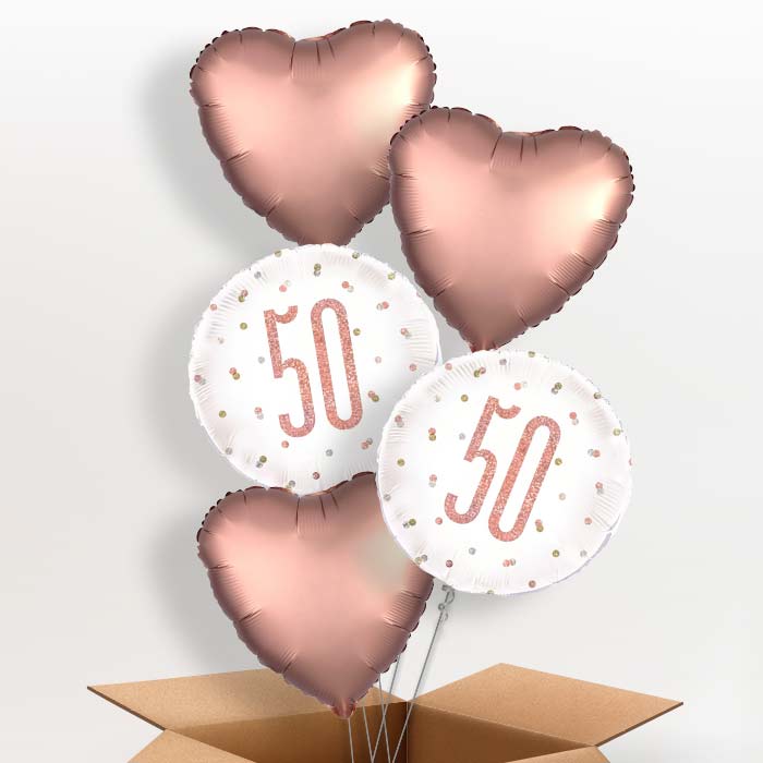 Rose Gold Holographic 50th Birthday Helium Balloon in a Box - 5 Balloon | Party Save Smile