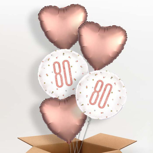Rose Gold Holographic 80th Birthday Helium Balloon in a Box - 5 Balloon | Party Save Smile