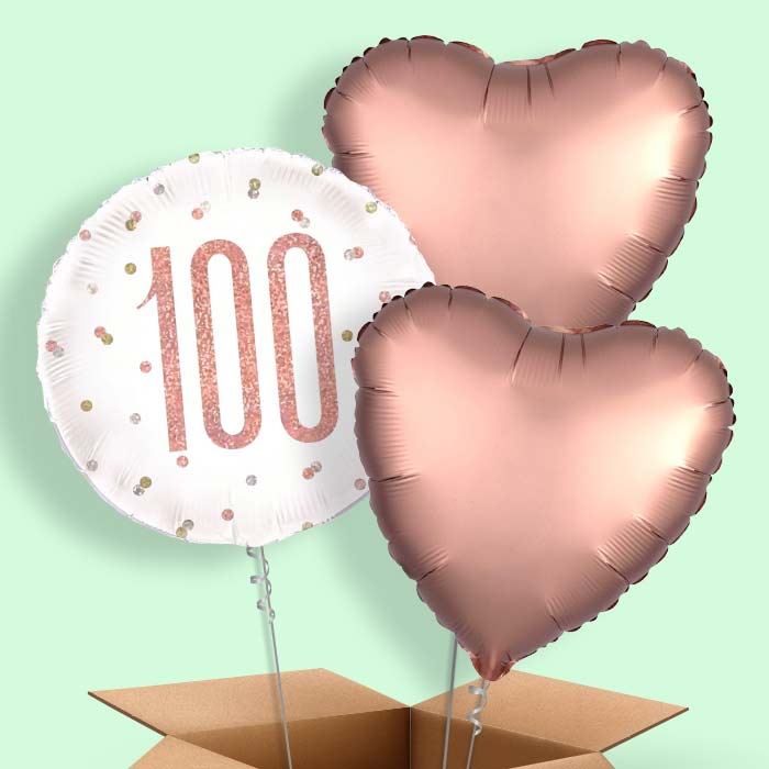 Rose Gold Holographic 100th Birthday  Balloon in a Box