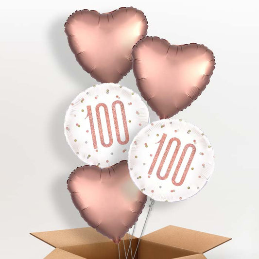 Rose Gold Holographic 100th Birthday Helium Balloon in a Box - 5 Balloon | Party Save Smile